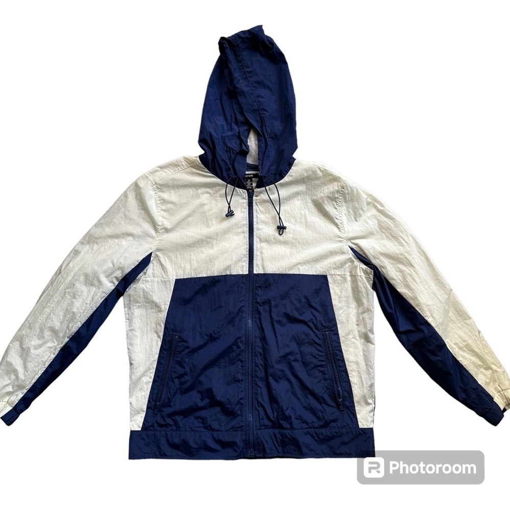 Men's Alfani White Blue Colorblocked Wind Breaker Size Medium